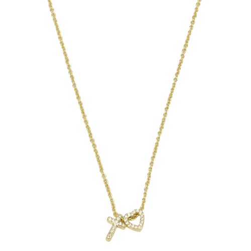 Collar de corazón y cruz de de brass dorado 1 mm-46 cm para mujer