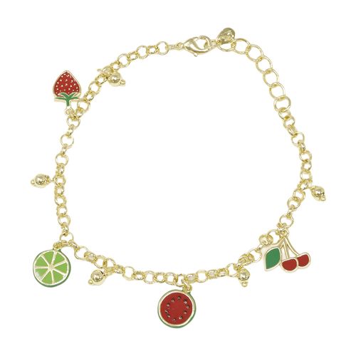 Pulsera con dijes de frutas dorada 3 mm-22 cm para mujer