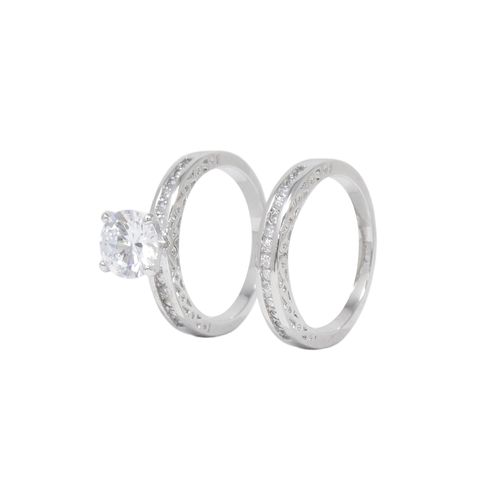 Anillo doble de zirconias plateado para mujer