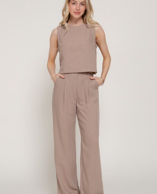 Set de blusa sin mangas y pantalón de línea recta para mujer