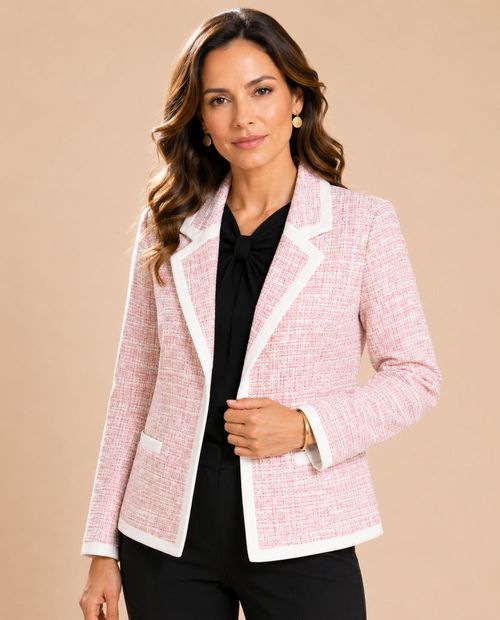 Blazer tweed con ribetes contrastantes rosado