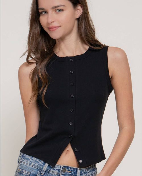 Blusa sin manga con botones para mujer
