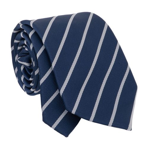 Corbata Nautica azul con bordado de franjas diagonales