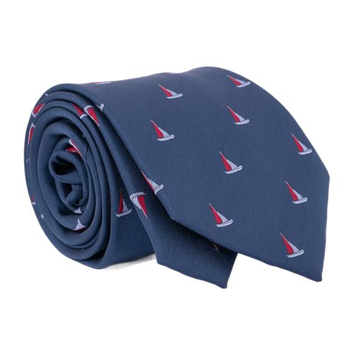 Corbata Nautica azul con bordado de veleros