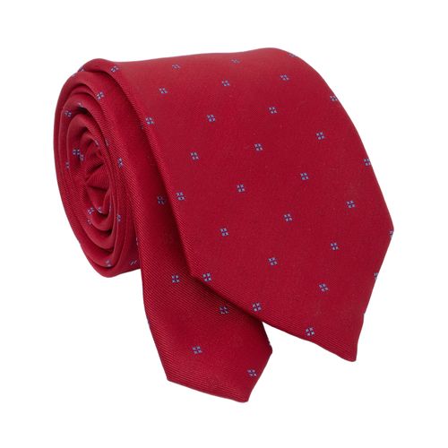 Corbata Nautica roja con bordado de cuadros