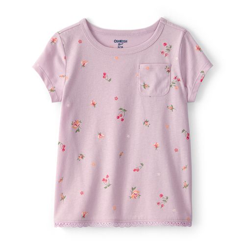Camiseta morada con estampado floral y cerezas para niña