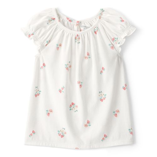 Blusa blanca con estampado floral y fresas para niña