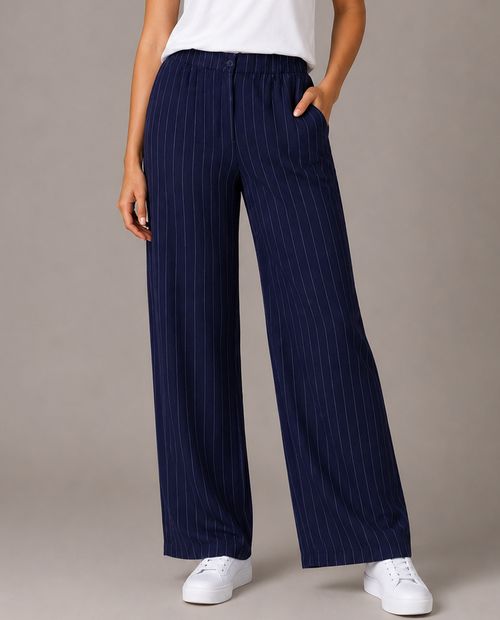 Pantalón fluido azul rayado para mujer