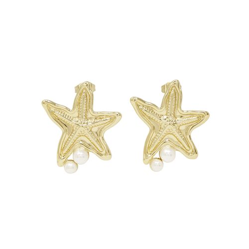 Aretes de estrella dorados con perla para mujer