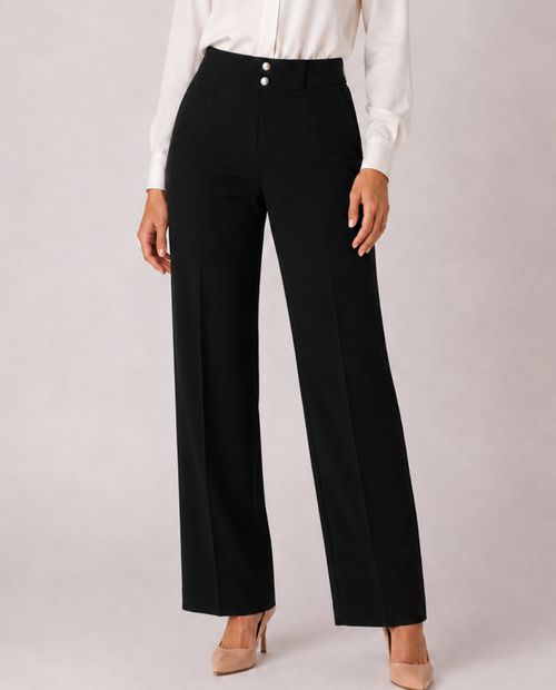 Pantalón bootleg de vestir con doble botón negro