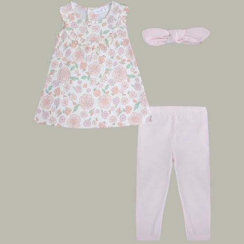 Conjunto de 3 piezas con estampado floral para niña