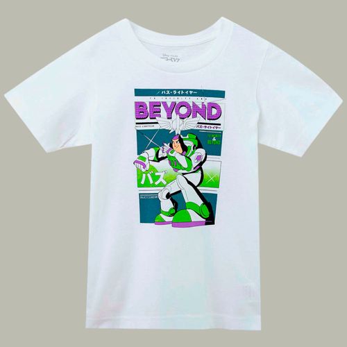 Camiseta blanca con estampado de Buzz Lightyear Beyond para niño