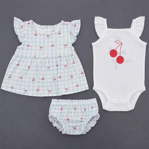 Conjunto de 3 piezas bicolor con estampado de cerezas para bebé niña