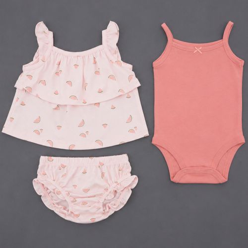 Conjunto de 3 piezas bicolor con estampado de sandías para bebé niña
