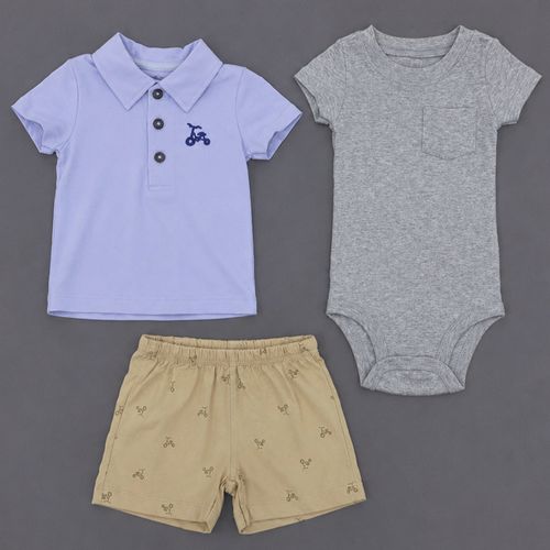 Conjunto de 3 piezas con bordado de bicicleta para bebé niño