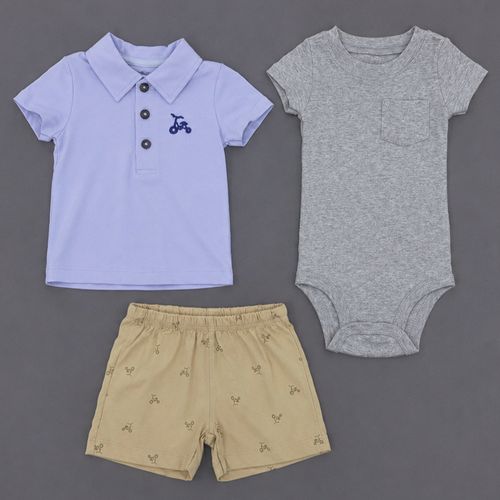 Conjunto de 3 piezas con bordado de bicicleta para bebé niño
