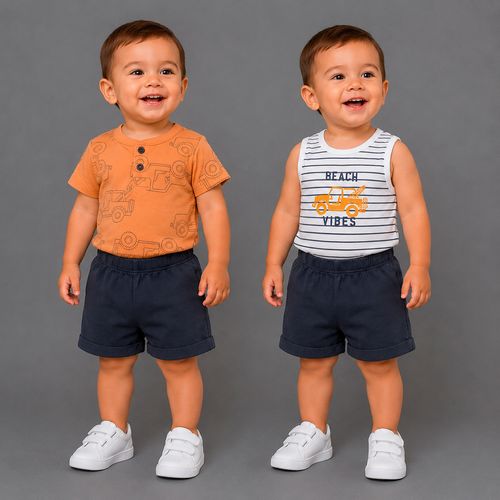 Conjunto de 3 piezas estampado con vehículos para bebé niño