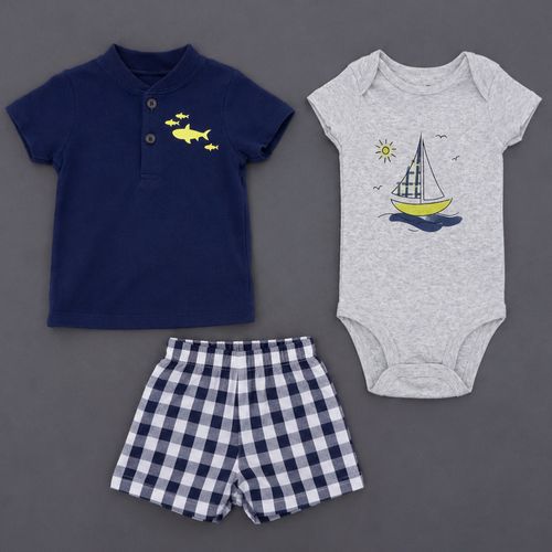 Conjunto de 3 piezas con estampado marino para bebé niño