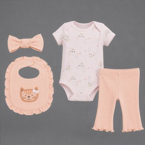 Conjunto de 4 piezas con estampado de gatitos para bebé niña