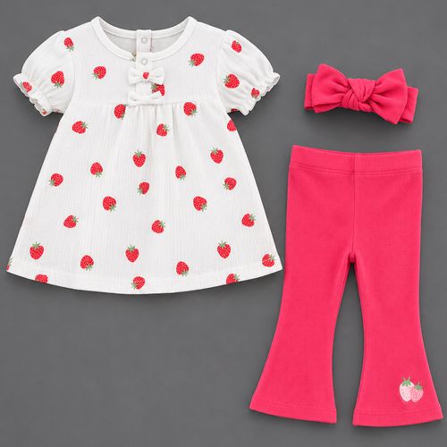 Conjunto de 3 piezas bicolor con estampado de fresas para bebé niña