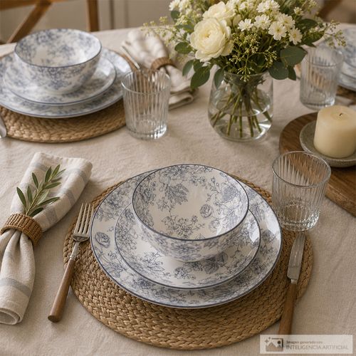 Vajilla Banbury set de 12 piezas color gris.