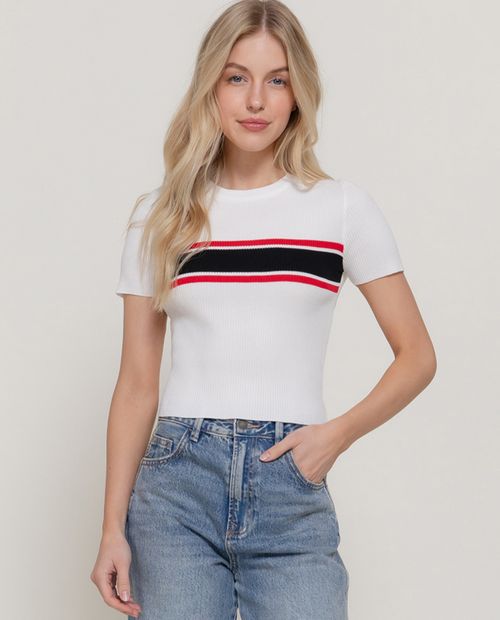 Blusa tejido canalé con franjas a contraste