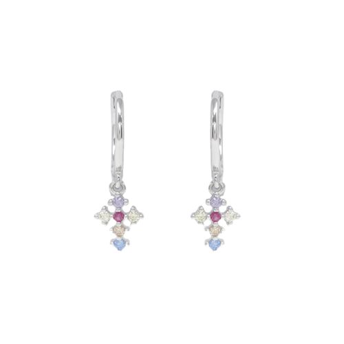 Aretes de plata con dije de zirconias multicolor para mujer