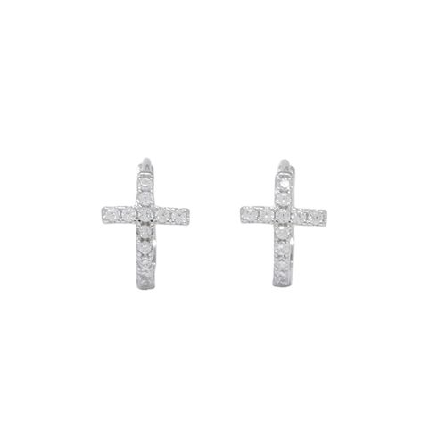 Argollas con cruz de zirconias en plata para mujer