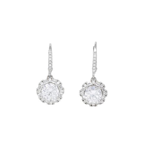 Aretes colgantes de plata con zirconia central y halo brillante para mujer