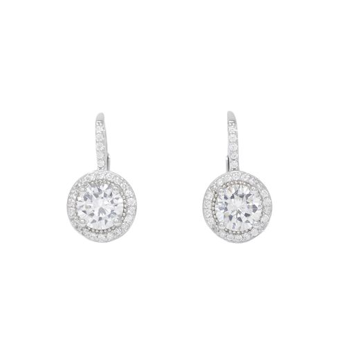 Aretes de plata con zirconia central y halo brillante para mujer