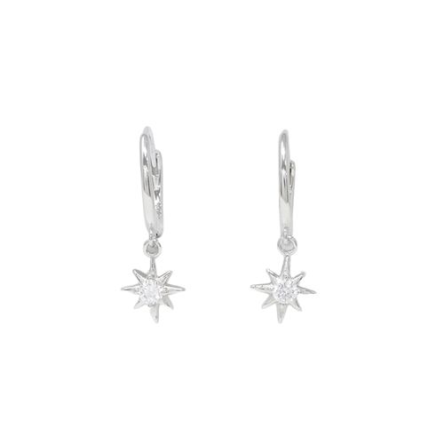 Aretes de plata tipo argolla con dije de estrella y zirconia para mujer