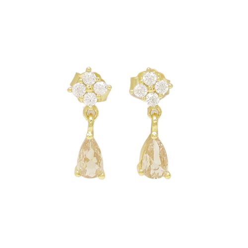 Aretes largos con zirconia de plata en baño de oro para mujer