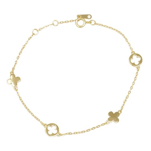 Pulsera de plata con baño de oro para mujer con tréboles calados