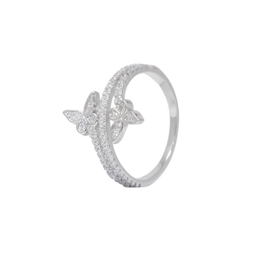 Anillo plateado de mariposa para mujer con zirconias y baño de oro blanco talla 7