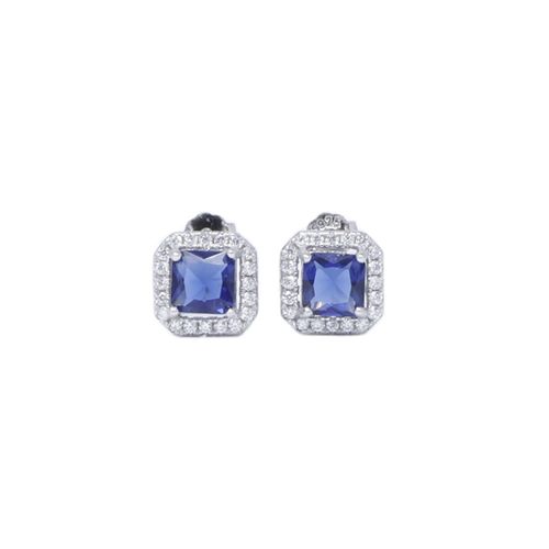 Aretes de plata con zafiro y zirconia