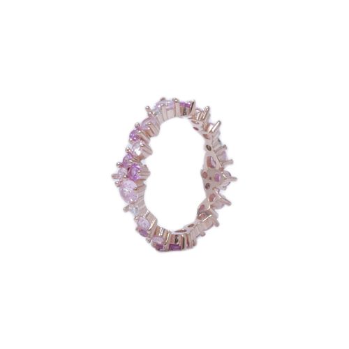 Anillo de plata con zirconias rosadas baño de oro