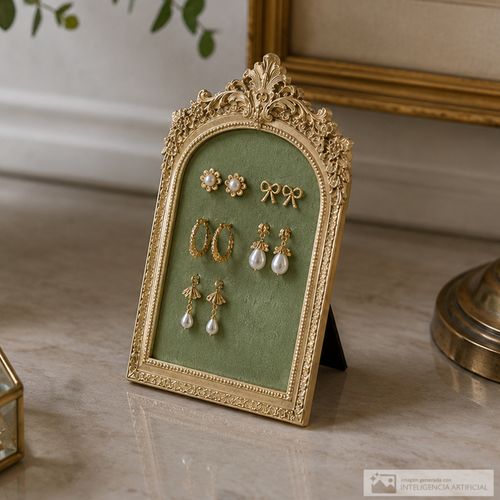 Joyero exhibidor con marco decorativo dorado 17x 10 x 25 cm
