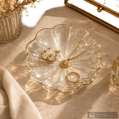Bandeja de vidrio para joyas diseño de flor 9 cm