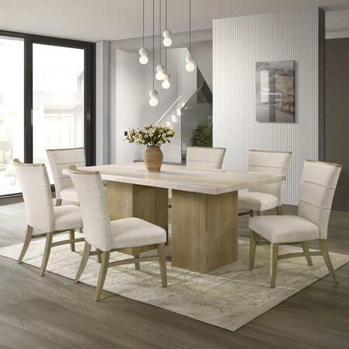 Juego de comedor 6 personas rectangular top mármol Metron
