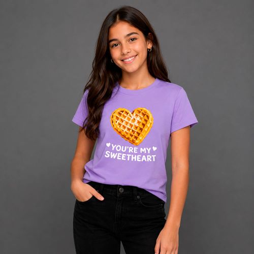 Camiseta morada con estampado de waffle corazón para niña