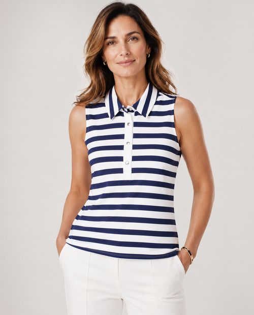 Blusa tipo polo rayada sin mangas bicolor