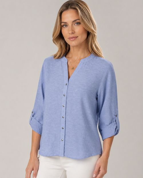 Blusa celeste heather con botones