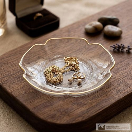 Bandeja de vidrio para joyas diseño de flor 12cm