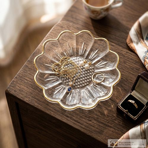 Bandeja de vidrio para joyas diseño de flor 12cm