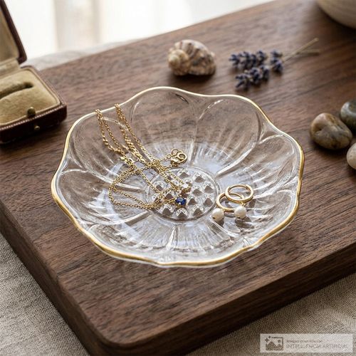 Bandeja de vidrio para joyas diseño de flor 9 cm