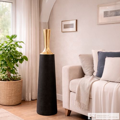 Jarrón decorativo negro y dorado 31 x 101 cm