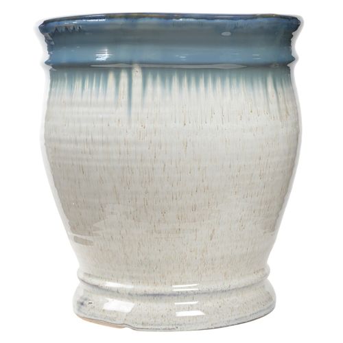 Maceta decorativa de cerámica con borde celeste 31 x 34 cm