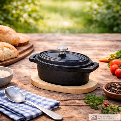 Olla de hierro fundido con tapa negra 16 x 6 x 6 cm
