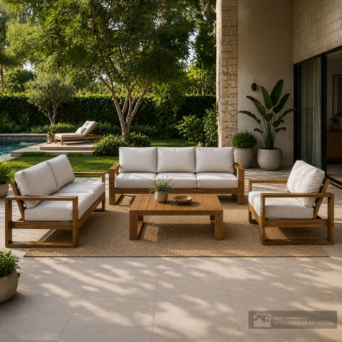Sala 3-2-1 con mesa de centro beige