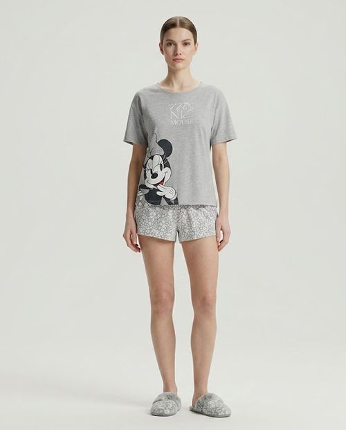 Pijama con short estampado Minnie Mouse gris